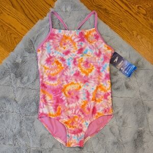 Speedo Pink/Orange Tye Dye Swimsuit, Girls Large, New With Tags